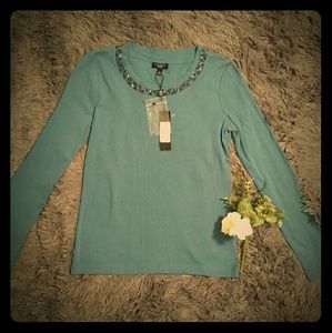 Talbots petite muted blue light sweater top NWT!